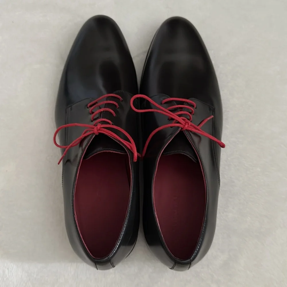 Sam Surin | Bespoke Black Leather Oxfords Red Laces Custom DF Monogram (9.5)